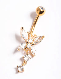 Gold Plated Surgical Steel Crystal Butterfly Belly Bar - link has visual effect only