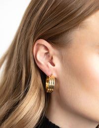 Gold Plated Vertical Lines Hoop Earrings - link has visual effect only