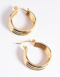 Gold Plated Vertical Lines Hoop Earrings - link has visual effect only