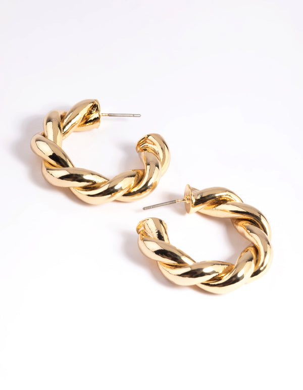 Gold Plated Brass Croissant Hoop Earrings