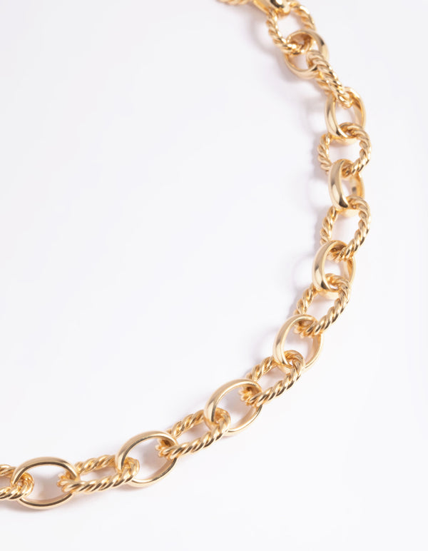 Gold Plated Textured Oval Layered Necklace