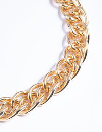 Gold Plated Brass Chunky Link Chain Necklace - link has visual effect only