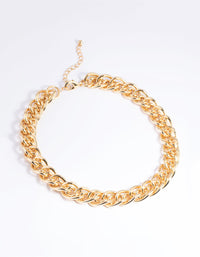 Gold Plated Brass Chunky Link Chain Necklace - link has visual effect only