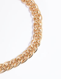 Gold Plated Oval Link Chain Necklace - link has visual effect only