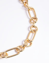 Gold Plated Rectangle Link Necklace - link has visual effect only