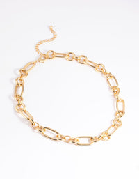 Gold Plated Rectangle Link Necklace - link has visual effect only