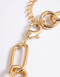 Gold Plated Rectangle Link Necklace - link has visual effect only