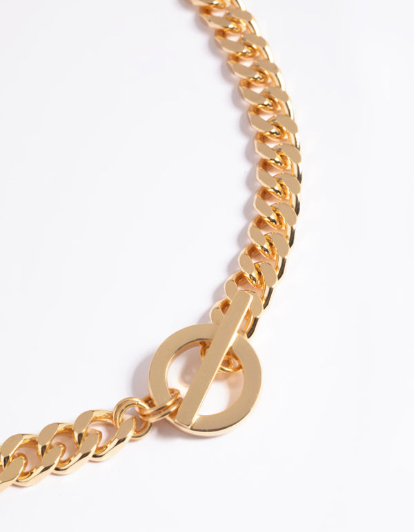 Gold Plated Fob Curb Chain T&O Necklace