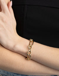 Gold Plated Rectangle Link Bracelet - link has visual effect only