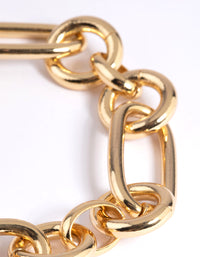 Gold Plated Rectangle Link Bracelet - link has visual effect only