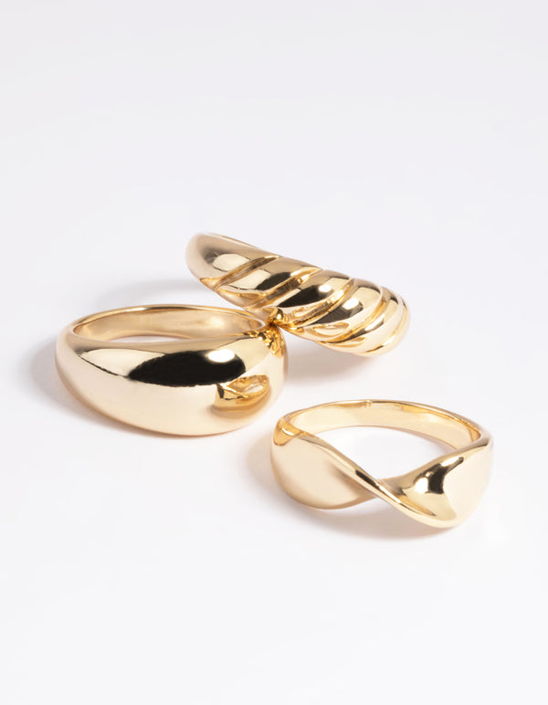 Gold Plated Brass Croissant Ring Stack Pack