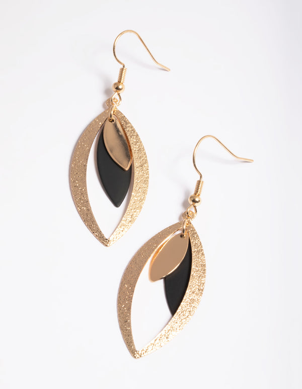 Black Sandblast Leaf Drop Earrings