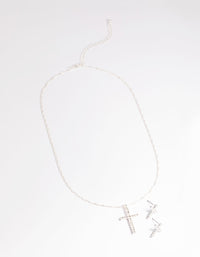 Silver Diamante Cross Necklace & Earrings Set - link has visual effect only