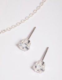 Silver Dainty Diamante Necklace & Earrings Set - link has visual effect only