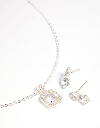 Silver Diamante Cushion Cut Necklace & Earrings Set - link has visual effect only