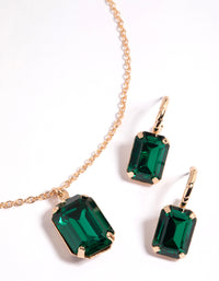 Emerald Green Necklace & Huggie Earrings Set - link has visual effect only