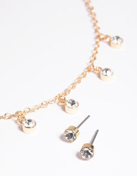 Gold Diamante Droplet Necklace & Earrings Set - link has visual effect only