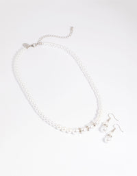 Silver Pearl Diamante Necklace & Earrings Set - link has visual effect only