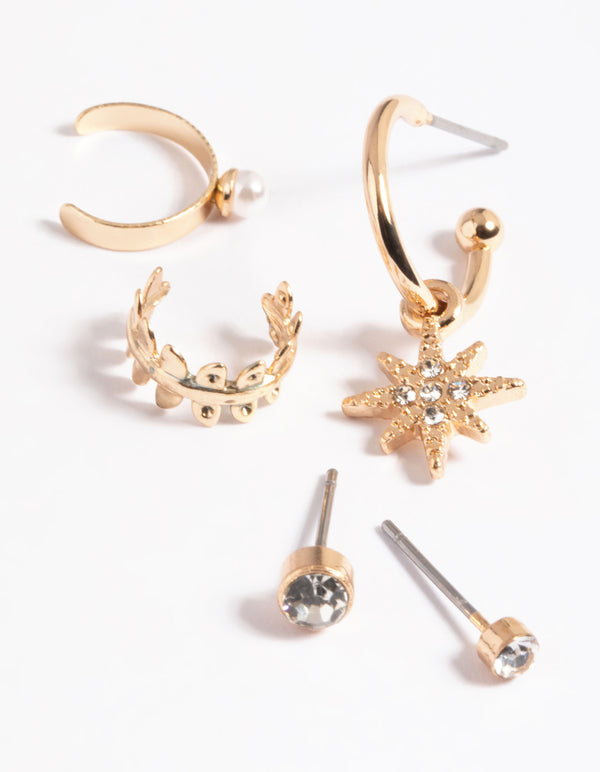 Gold Celestial & Leaf Earrings 5-Pack