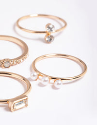 Gold Pearl & Diamante 4-Pack Rings - link has visual effect only