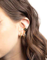 Gold Plated Cuff & Huggie Statement Earring Stack 4-Pack - link has visual effect only