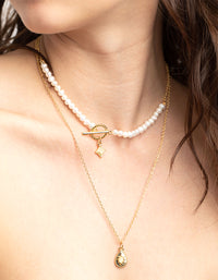 Gold Plated Freshwater Pearl Fob Necklace - link has visual effect only