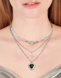 Rhodium Pearl Heart Star Layered Necklace - link has visual effect only