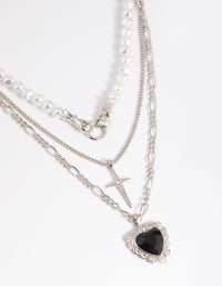 Rhodium Pearl Heart Star Layered Necklace - link has visual effect only