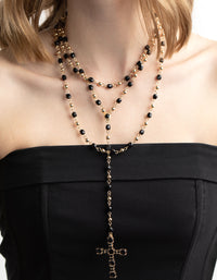 Black Beaded Cross Necklace - link has visual effect only