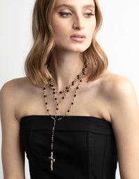 Black Beaded Cross Necklace - link has visual effect only