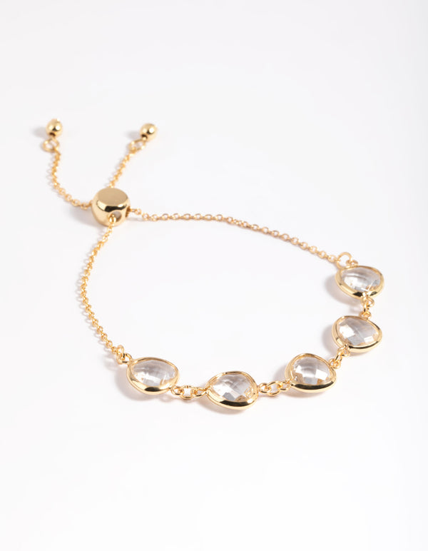 Gold Plated Clear Stone Toggle Bracelet