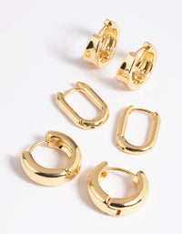 Gold Plated Brass Simple Huggie Hoop Earring Stack 6-Pack - link has visual effect only