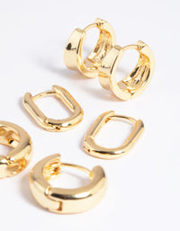 Gold Plated Brass Simple Huggie Hoop Earring Stack 6-Pack - link has visual effect only