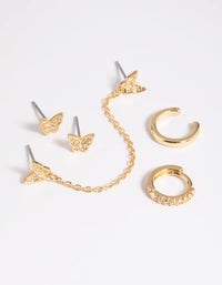 Gold Plated Brass Butterfly Chain Earring Stack 6-Pack - link has visual effect only