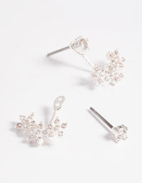 Silver Plated Cubic Zirconia Flower Sandwich Earrings - link has visual effect only