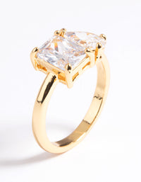 Gold Plated Cubic Zirconia Emerald Cut Ring - link has visual effect only