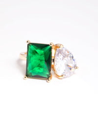 Silver Cubic Zirconia Green Statement Ring - link has visual effect only