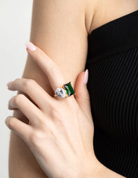 Silver Cubic Zirconia Green Statement Ring - link has visual effect only