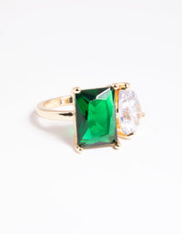 Silver Cubic Zirconia Green Statement Ring - link has visual effect only