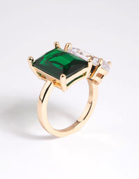 Silver Cubic Zirconia Green Statement Ring - link has visual effect only