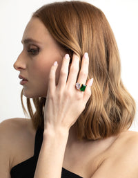 Silver Cubic Zirconia Green Statement Ring - link has visual effect only