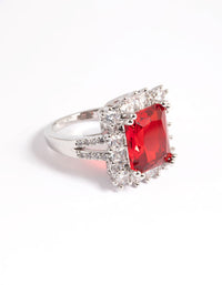 Silver Cubic Zirconia Red Asscher Ring - link has visual effect only