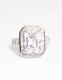 Rhodium Cubic Zirconia Emerald Cut Ring - link has visual effect only