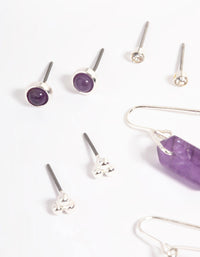 Silver Amethyst Shard Earring Stack Pack - link has visual effect only