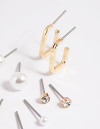 Gold Pearl Stud & Hoop Earring 5-Pack - link has visual effect only