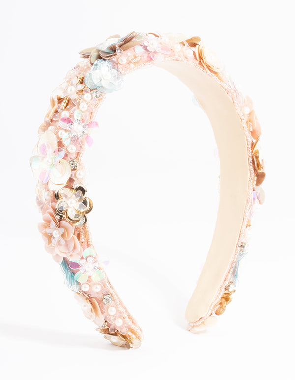 Pink Embellished Pearl Headband