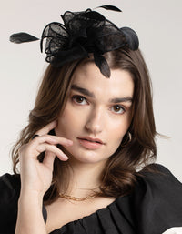 Black Looped Sinamay Fascinator Comb with Feathers - link has visual effect only