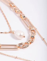 Rose Gold Multirow Pearl & Coin Necklace - link has visual effect only