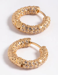 Gold Plated Cubic Zirconia Huggie Earrings - link has visual effect only
