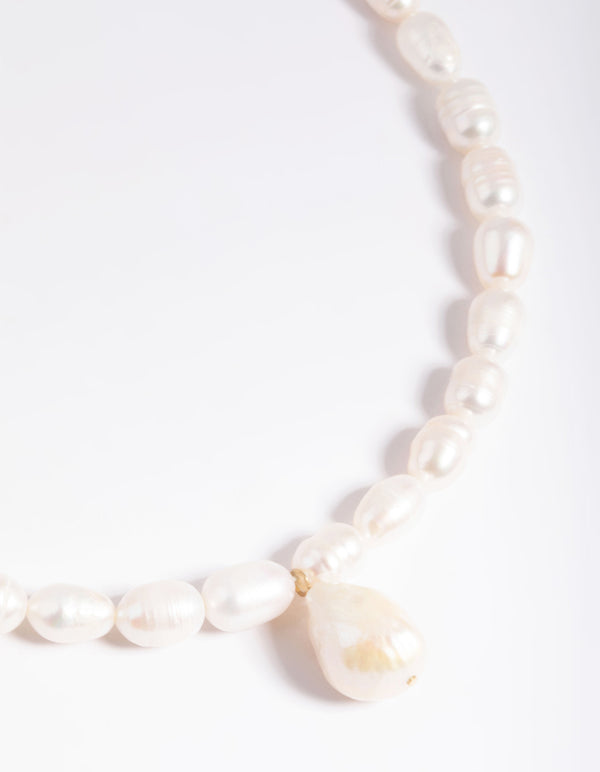 Gold Plated Freshwater Keshi Pearl Drop Necklace